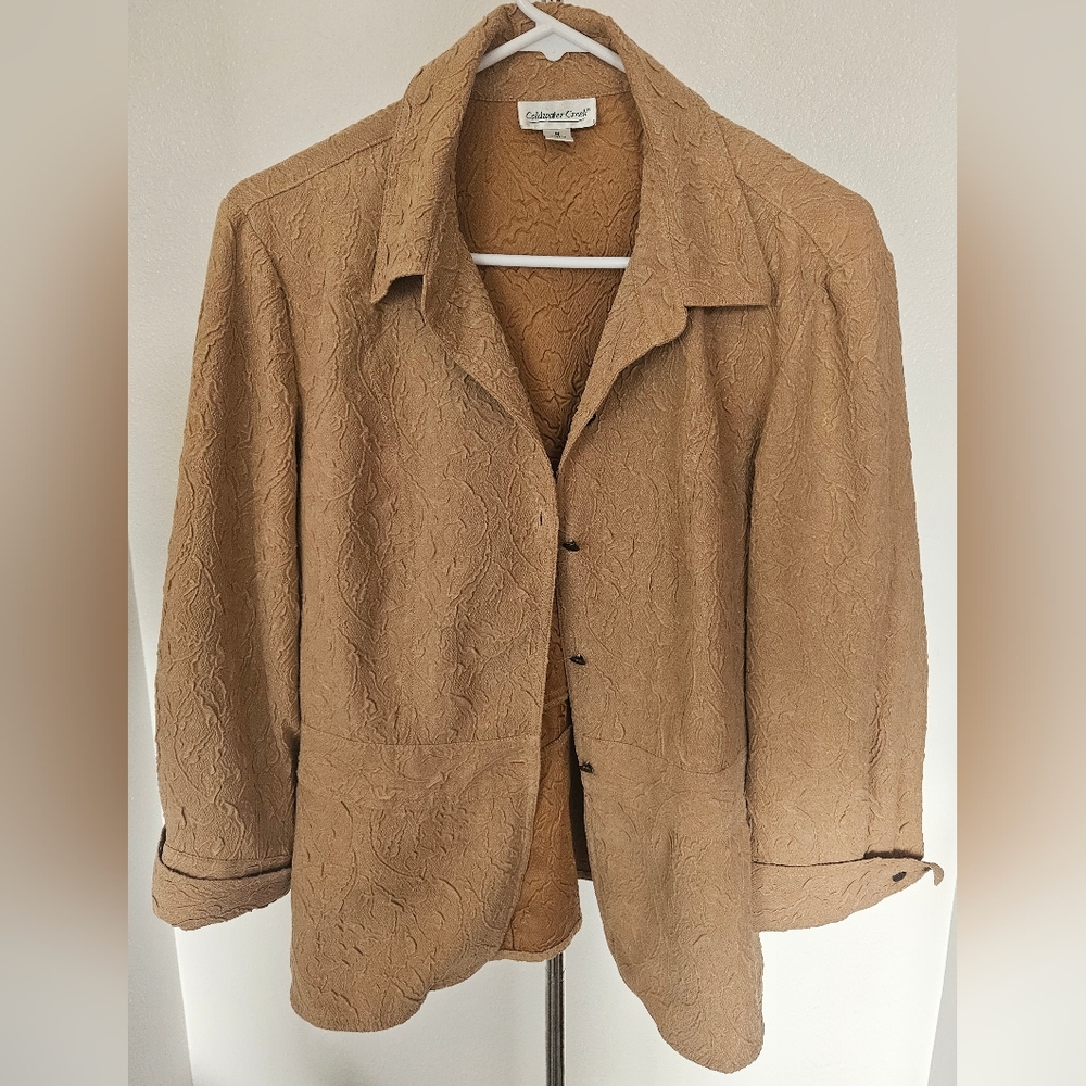 Coldwater Creek Textured Suede Button Up 3/4 Sleeve Blouse Jacket Size Medium
